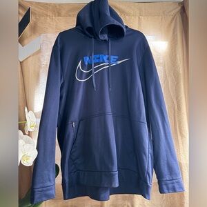 Nike Therma-Fit Hoodie Men’s XL Navy Blue Pullover Sweatshirt WarmFleeceAthletic